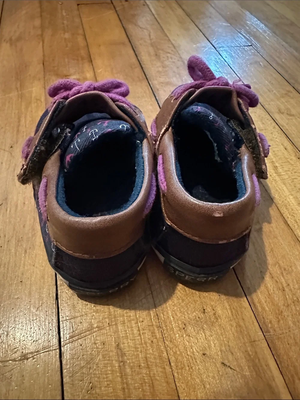 Kids Navy and Pink Sperry Boat Shoes